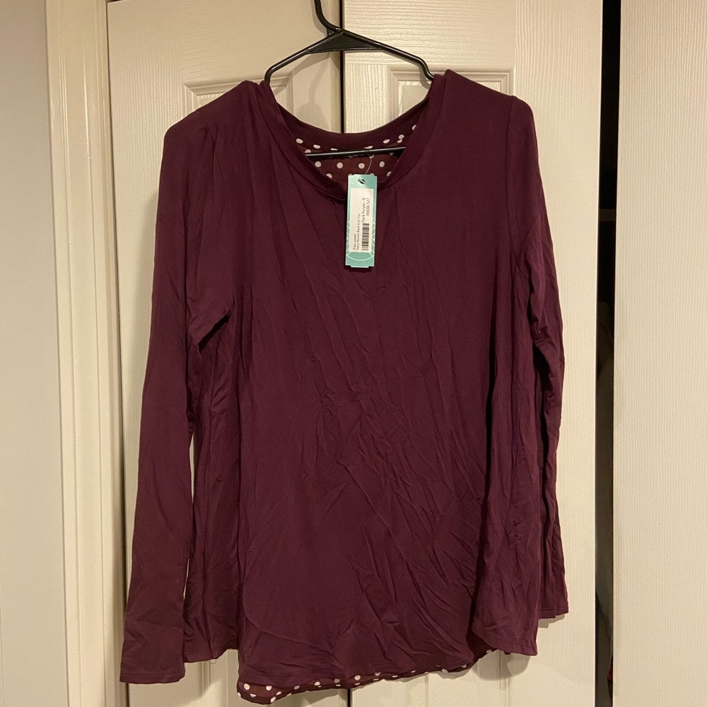 NWT Purple Long Sleeve Shirt with Polka Dot Detail